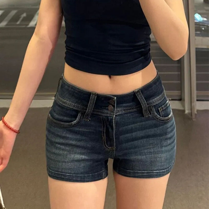 Denim Shorts Women - Kadınlar İçin Koyu Mavi Retro Y2K