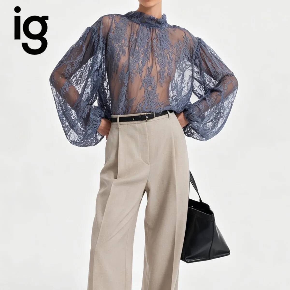 Puff Sleeve Blouse - IG 2026 Kadın Şeffaf Dantel Bluz,