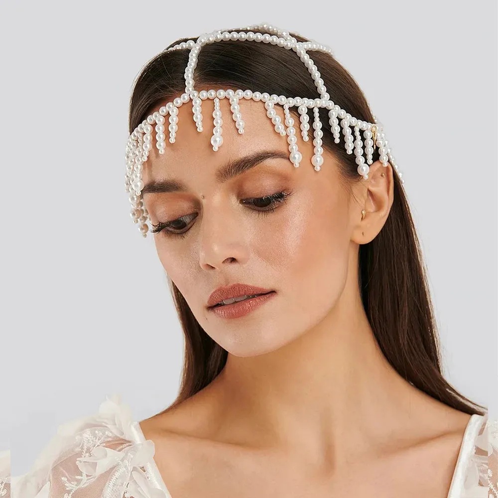 Women'S Fashion Roaring 20S - Moda İnci Saçaklı Başlık Kristal Taşlı