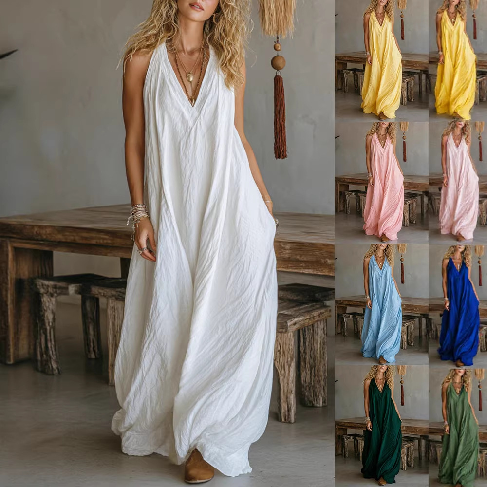 Women Fashion Usa - Yeni Kadın Günlük Kolsuz Cepli Uzun