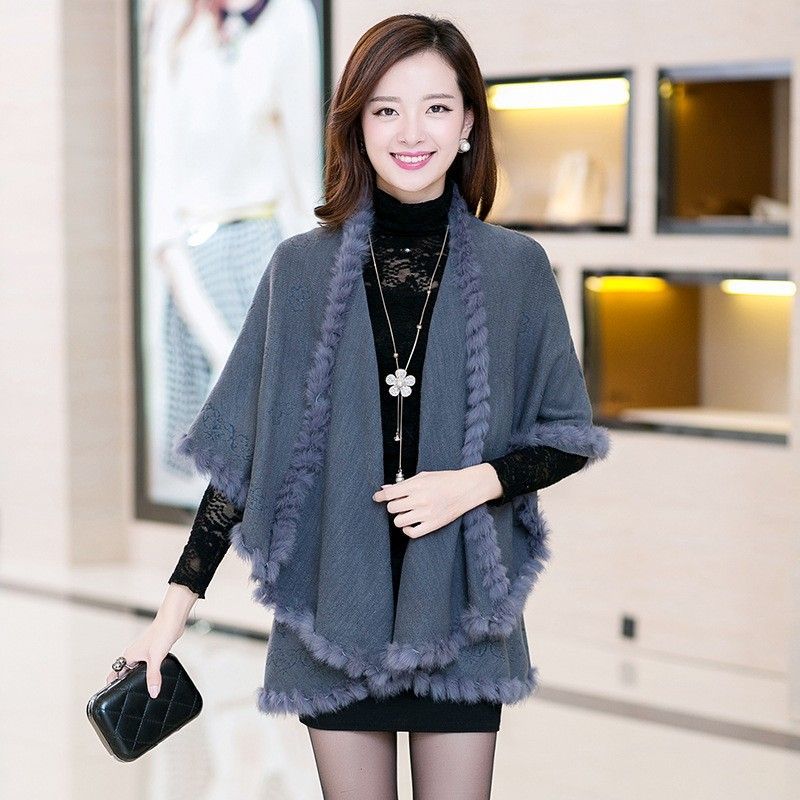 Women'S Fashion Layering - Gerçek Tavşan Sıcak Bahar Şal Örme