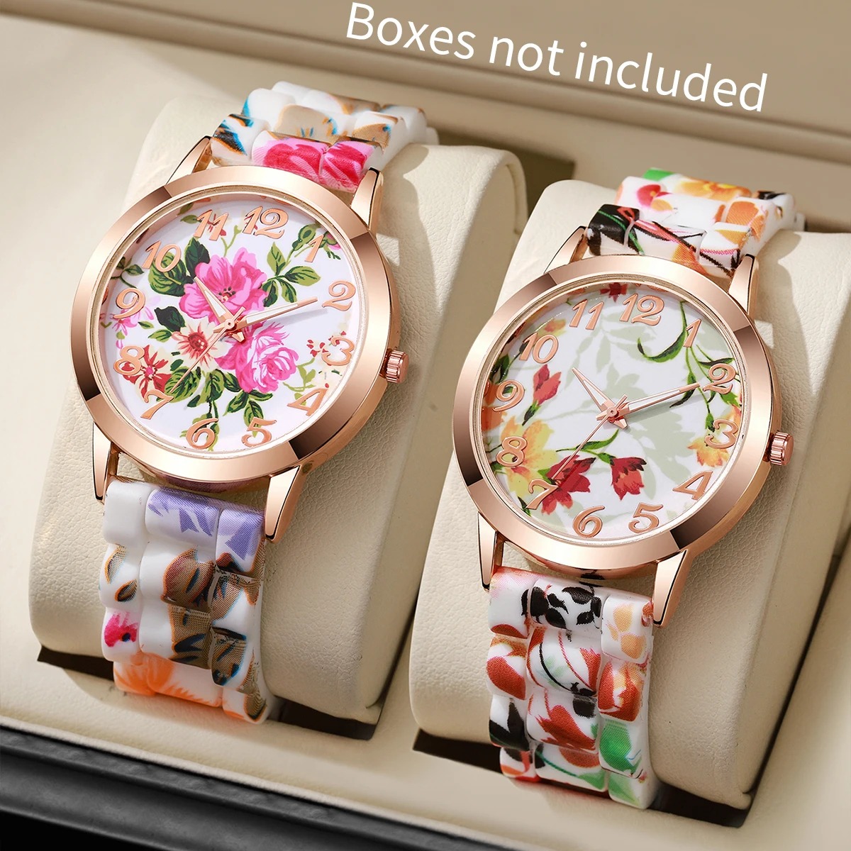Women'S Fashion Quartz Watch - 2 adet moda çiçek baskılı kadın