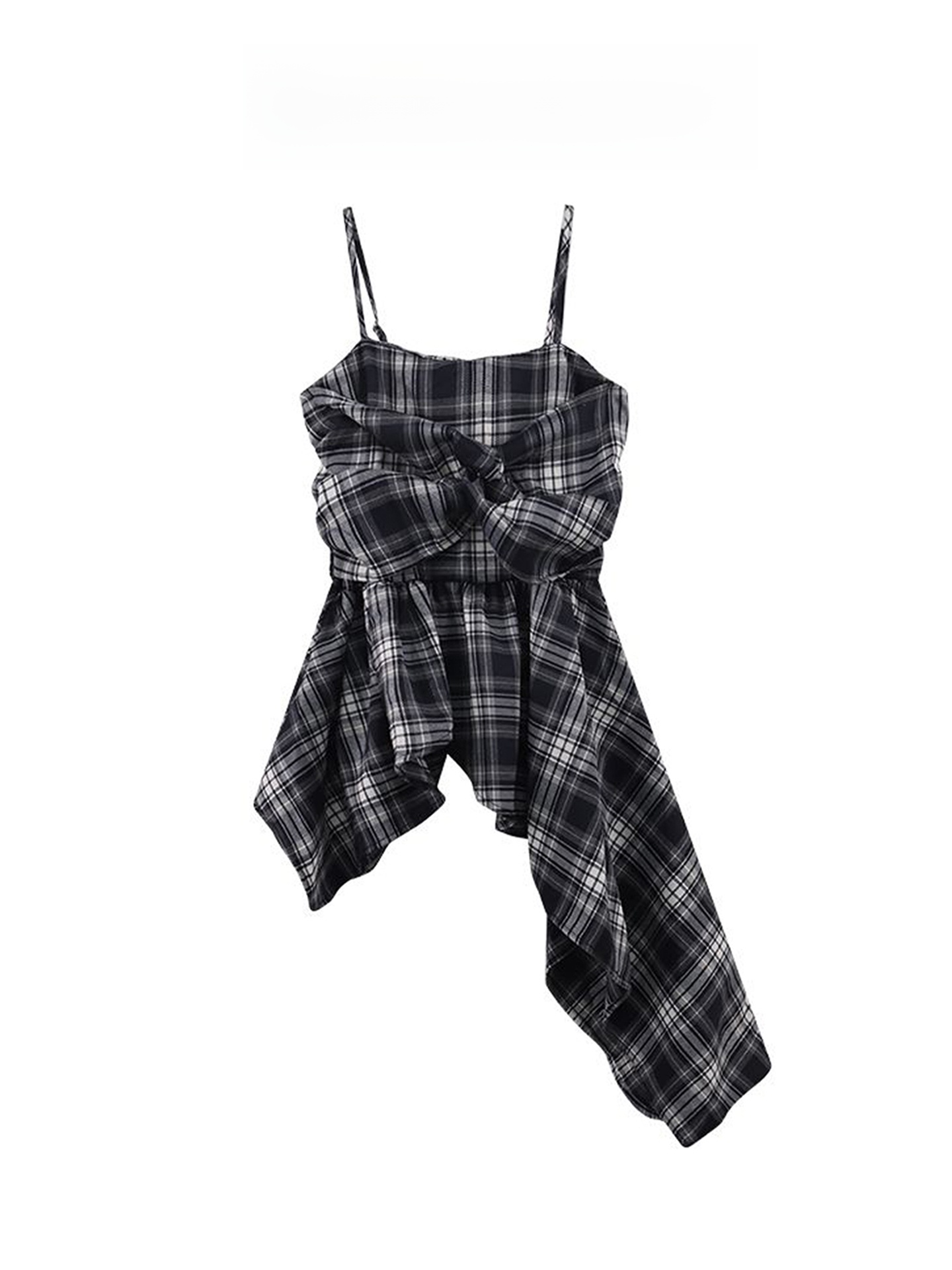 Women Fashion Usa - Retro Amerikan Ekose Kolsuz Wrap Elbise