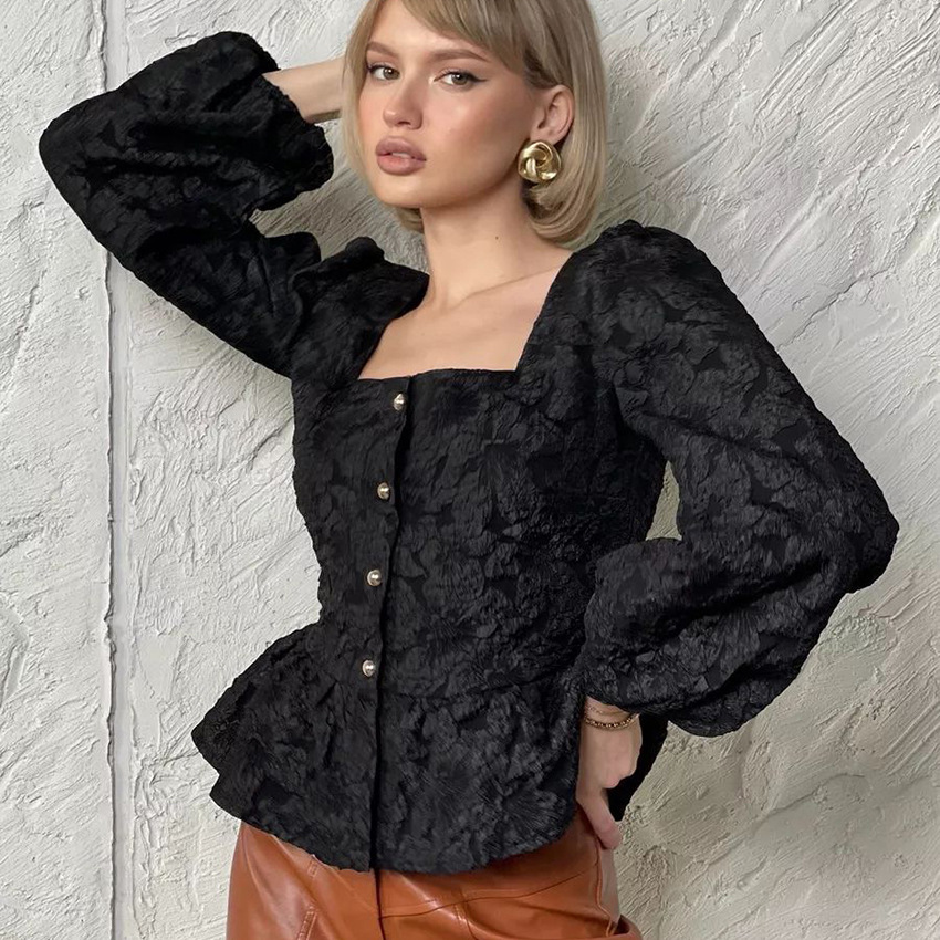 Bayanlar için Zarif Jakarlı Ka - Puff Sleeve Blouse incelemesi ve fiyatı