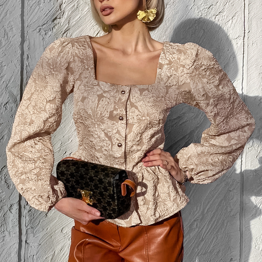 Bayanlar için Zarif Jakarlı Ka - Puff Sleeve Blouse incelemesi ve fiyatı