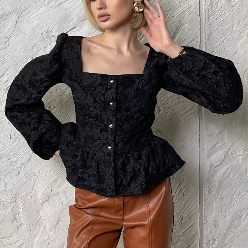 Bayanlar için Zarif Jakarlı Ka - Puff Sleeve Blouse incelemesi ve fiyatı