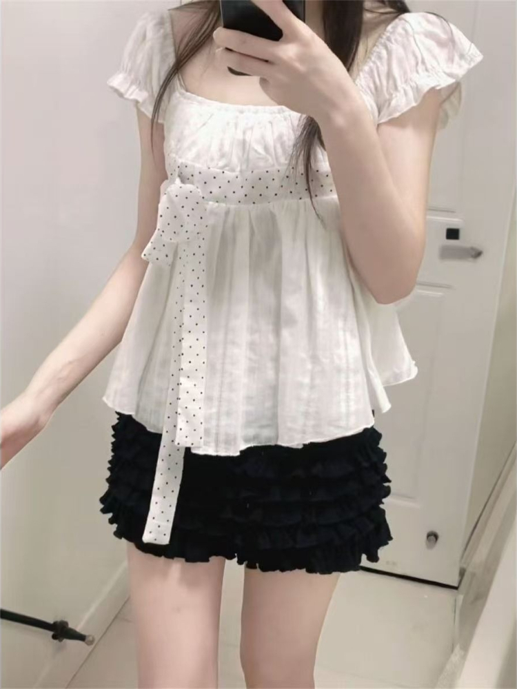 Sevimli Kore Moda Puantiyeli Y - Puff Sleeve Blouse incelemesi ve fiyatı