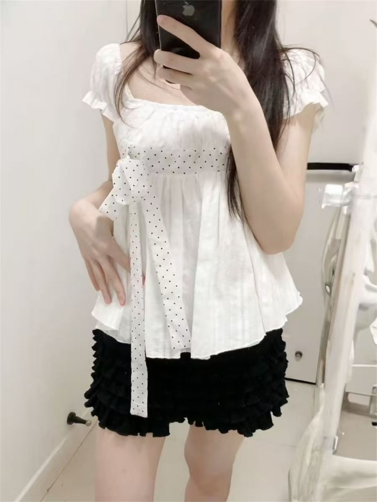 Sevimli Kore Moda Puantiyeli Y - Puff Sleeve Blouse incelemesi ve fiyatı
