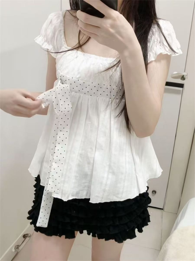 Sevimli Kore Moda Puantiyeli Y - Puff Sleeve Blouse incelemesi ve fiyatı