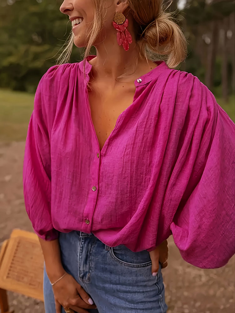 Yeni Şık Dik Yaka Uzun Kollu G - Puff Sleeve Blouse incelemesi ve fiyatı