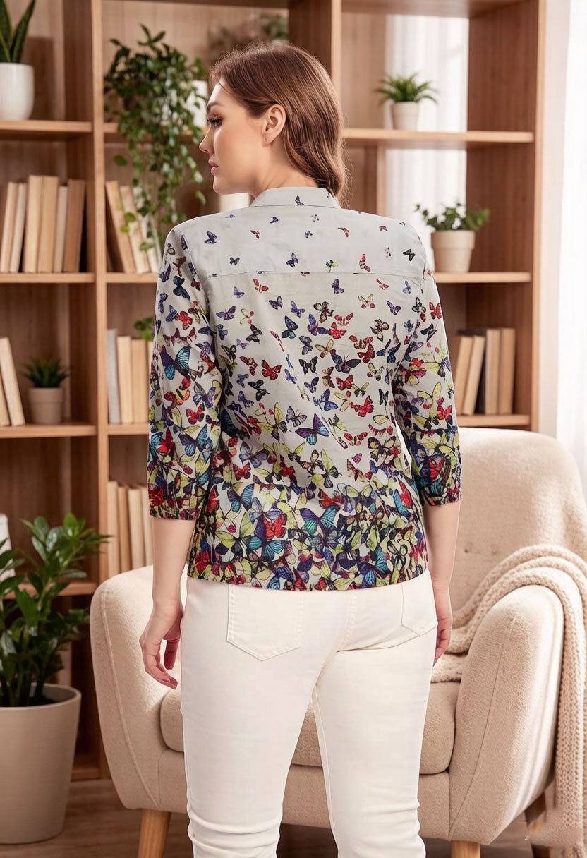 Kadın Kelebek Baskı Bluz Şifon - Puff Sleeve Blouse incelemesi ve fiyatı