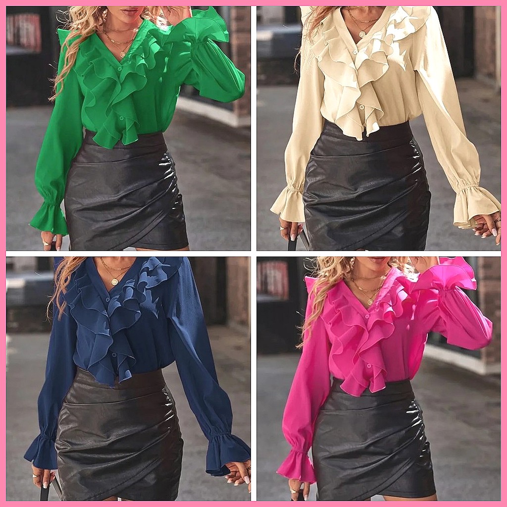 2025 Moda V Yaka Fırfırlı Geni - Women Top Fashion incelemesi ve fiyatı
